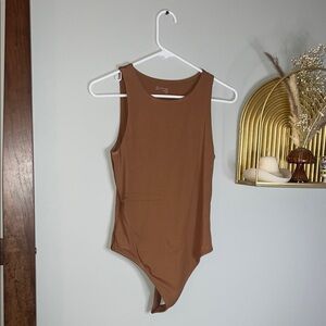 aerie Brown Ribbed Tank Bodysuit